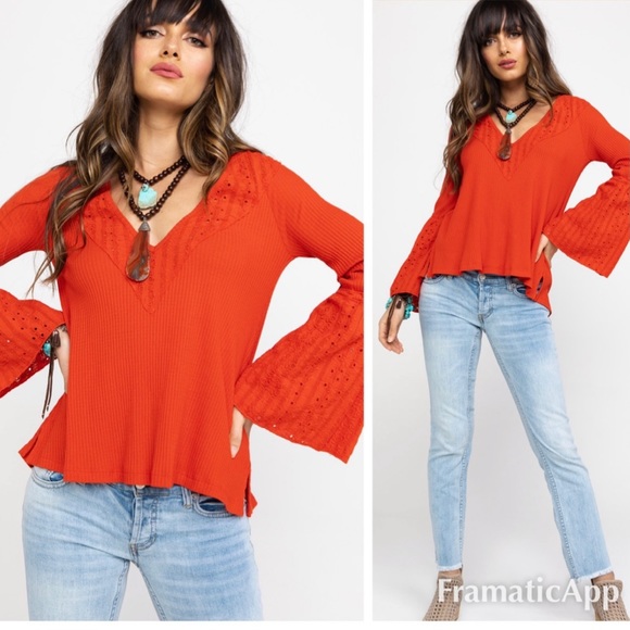 Free People Parisian Nights Blouse Top Red NWT - Picture 3 of 7
